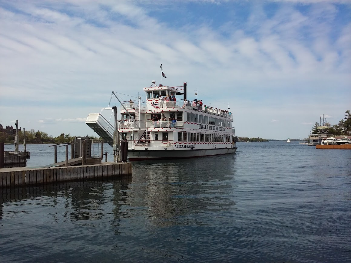 An Uncle Sam Boat Tours boat on the St. Lawrence River in Alexandria Bay, NY