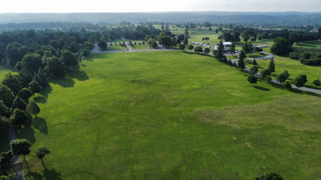 Aerial view of the great lawn at Thompson Park overlooking Watertown, NY