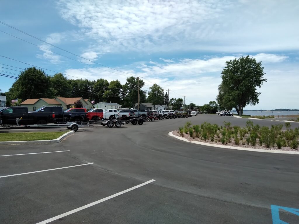 Paved trailer parking lot at Cape Vincent Public Boat Launch