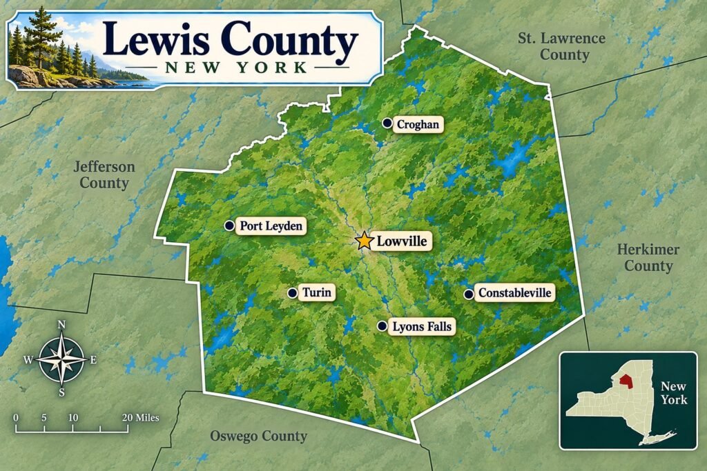 Illustrated map of Lewis County, New York