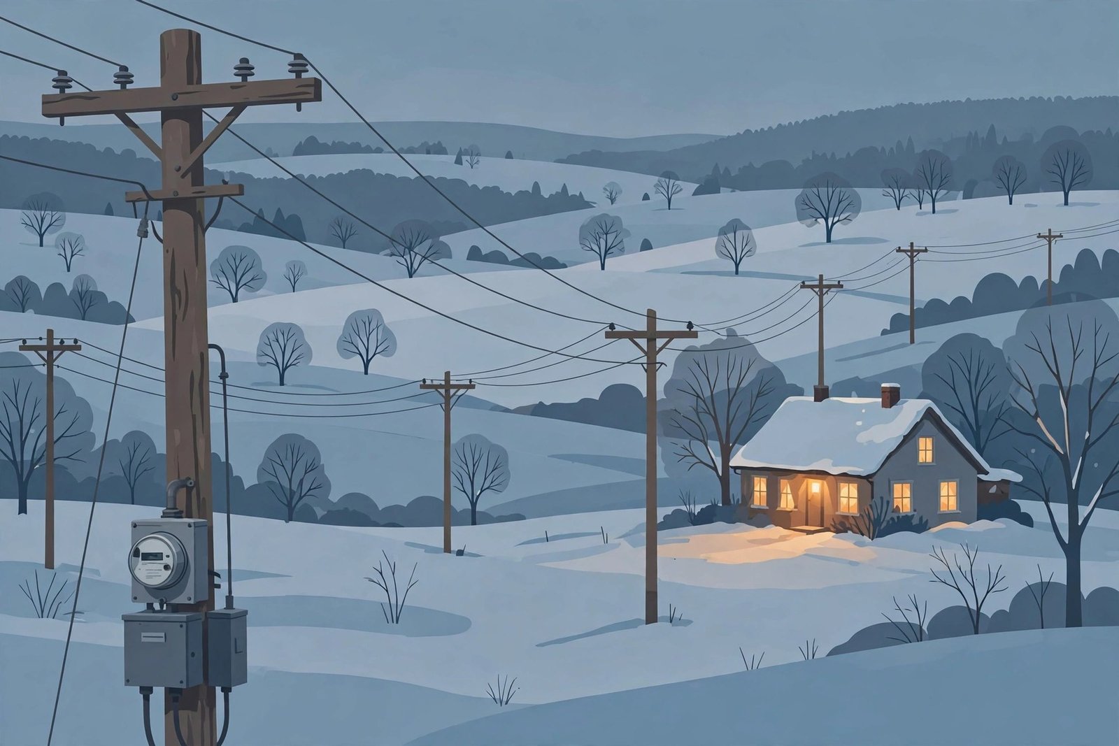 An electric meter in a snowy North Country landscape